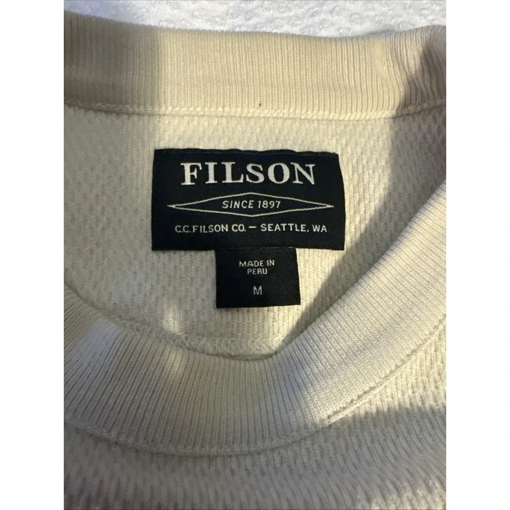 CC Filson Waffle Knit Thermal Sweater Men's Med Sand White Crew Neck Pullover